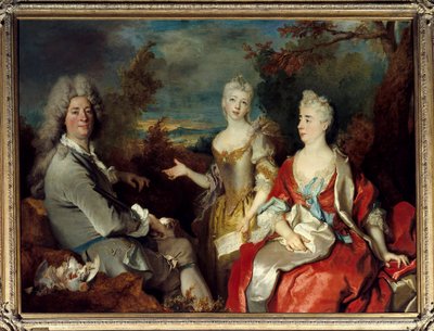 Familieportrett tidligere kjent som portrett av maleren, hans kone og datter Maleri av Nicolas de Largilliere (1656-1746) Søn. 1,49 X 2,00 m av Nicolas de Largillière