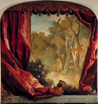 Dekorativ komposisjon med gardiner, landskap og dyr Maleri av Nicolas de Largilliere (1656-1746) 1700-tallet Søn. 2,61x2,51 m av Nicolas de Largillière