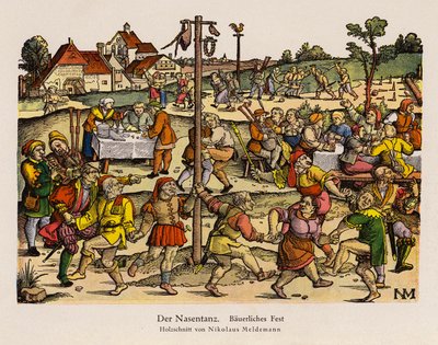 Nesedansen på en landlig festival (farge litho) av Nicolaus Meldemann