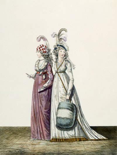 Aftenkjoler, fig 34 og fig 35 fra 'The Gallery of Fashion', 1797 av Nicolaus von Heideloff