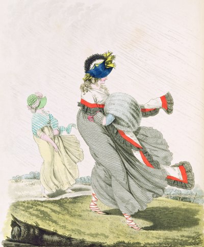 Morgenkjoler fiken. 134 og 135 fra Nikolaus Heideloffs "Gallery of Fashion" Vol II, april 1797 (trykk) av Nicolaus von Heideloff