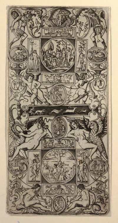 Ornamentpanel med Orpheus og Paris-dommen av Nicoletto da Modena