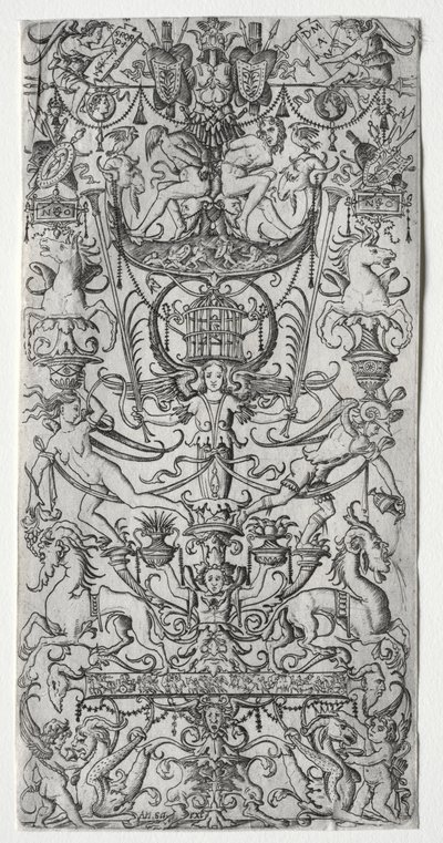 Ornamentpanel med et fuglebur, ca. 1500-1512. av Nicoletto da Modena
