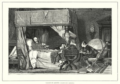 Den italienske astronomen Galileo Galilei i Arcetri, Italia, hvor han døde i 1642 (litho) av Nicolo (after) Barabino