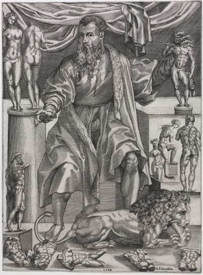 Portrett av Baccio Bandinelli med løve av Nicolo della Casa
