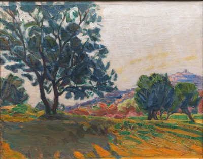 Olivenlunden. Med Cagnes i bakgrunnen. Mot lyset av Niels Larsen Stevns
