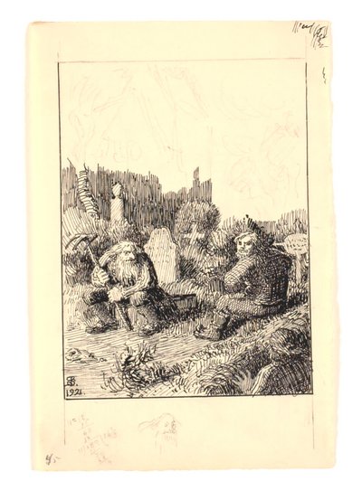 Illustrasjon for "Strandvarselet og kirkegrimen" av Niels Skovgaard