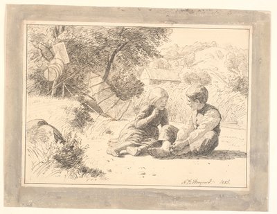 To barn ved en innsjøbredd i Öströö, Halland av Niels Skovgaard