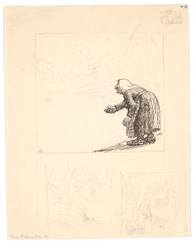 Utkast til "Vilderik Kongesøn og Miseri Mø" (f.o.) og "Den lille slange" (to utkast f.n.) av Niels Skovgaard
