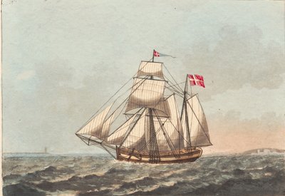 En dansk galease, å se i le, med sidevind av Niels Truslew