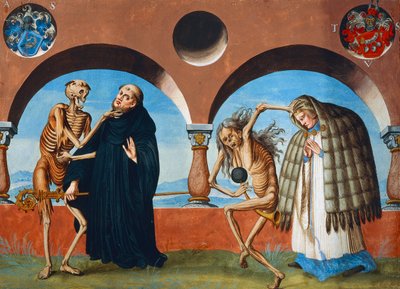 Death, the Abbed and the Canon (abbedens assistent) fra Dance of Death-syklusen av Albrecht Kauw av Niklaus Manuel