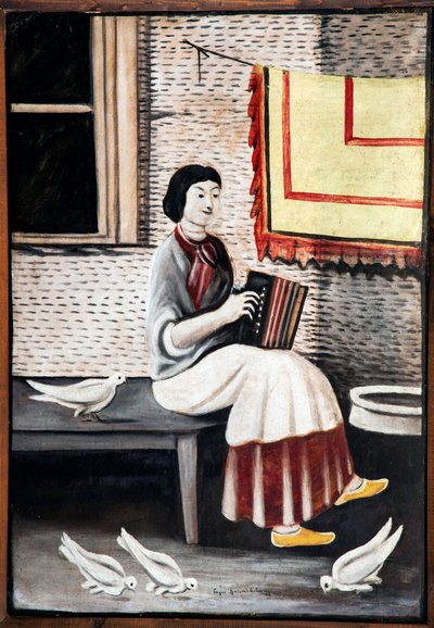 Sona Gorashvili spiller trekkspill av Pirosmani, Niko (1862-1918). Olje på papp, størrelse: 109x71 av Niko Pirosmanashvili