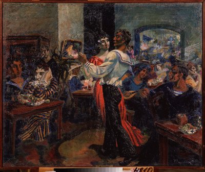 En sjømannsbar. Maleri av Nikolai Afanasyevich Rusakov (1888-1941), olje på metallplate av Nikolai Afanasyevich Rusakov