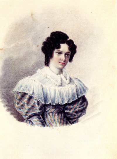 Portrett av Alexandra Ivanovna Davydova 1802-1895, kone til Decembrist Vasily Davydov, 1830-1839 av Nikolai Alexandrovich Bestuzhev