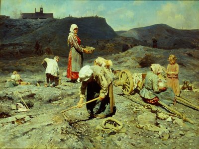 De fattige, plukker opp kullstykker, 1894. av Nikolai Alexeyevich Kasatkin