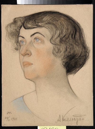 Portrett av Alexandra Mikhailovna Kollontai (1872-1952), russisk kommunist og sovjetisk politiker (Alexandra M. Kollontai) - Tegning av Nikolai Andreevich Andreev (1873-1932) blod og kritt på papir (32,2x24,3 cm) av Nikolai Andreevich Andreev