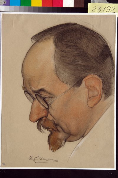 Portrett av Georgi Vasilyevich Tchitcherine (1872-1936) - Verk av Nikolai Andreevich Andreev (1873-1932), blod og kritt på papir (32,4x24,1 cm) av Nikolai Andreevich Andreev