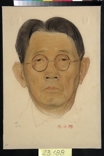 Portrett av Sen Katayama (1859-1933) - Verk av Nikolai Andreevich Andreev (1873-1932), blod og kritt på papir (32,5x22,4 cm) av Nikolai Andreevich Andreev