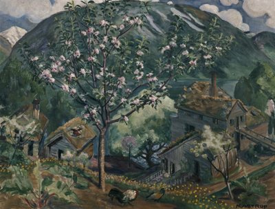Epletre i full blomst (olje på lerret) av Nikolai Astrup