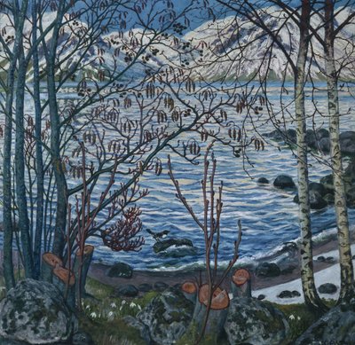 Fugl på stein (maleri) av Nikolai Astrup