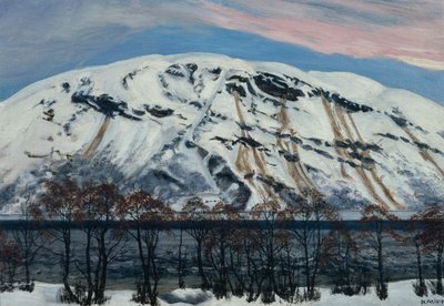 Kald aprilmorgen med snøskred, snøfjell av Nikolai Astrup