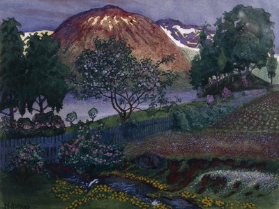 Julinatt i hagen (olje på lerret) av Nikolai Astrup