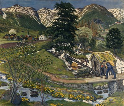 Kvennagong and Jølstertun (oil on canvas) av Nikolai Astrup