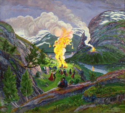Midsummer Fire (olje på lerret) av Nikolai Astrup