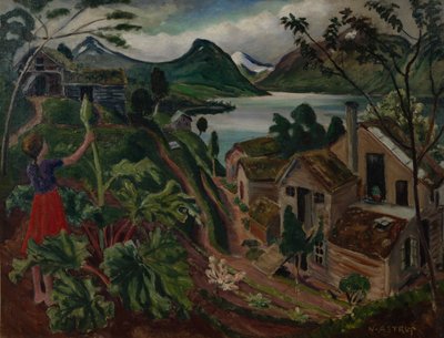 Rabarbra og ungpike på Sandalstrand (olje på lerret) av Nikolai Astrup