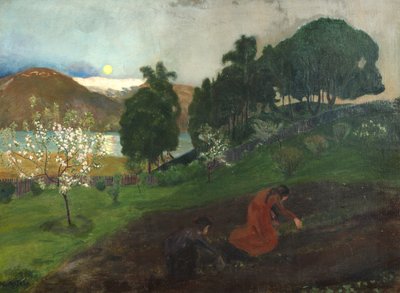 Vårnatt i hagen (Nattarbeid i hagen) av Nikolai Astrup