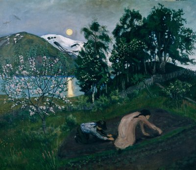 Vårnatt i hagen, Nattarbeid i hagen av Nikolai Astrup