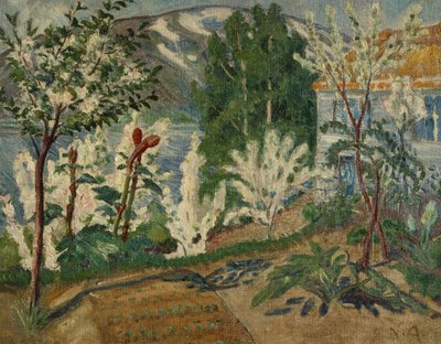 Hvite blomster ved Jølstervannet (olje på lerret) av Nikolai Astrup