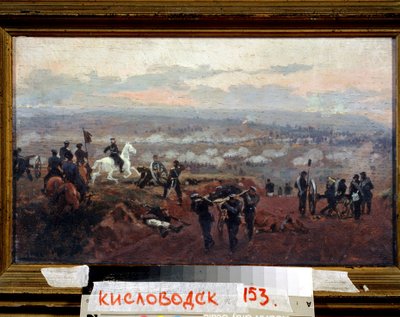 Attack on the Green Hills - Episode fra Krim-krigen (1853-1856) - Maleri av Nikolai Dmitrievich Dmitriev Orenbourgsky (Dmitriev-Orenbourgsky eller Dmitriev Orenburgsky eller Dmitriev-Orenburgsky) (1837-1898), olje på tre av Nikolai Dmitrievich Dmitriev Orenburgsky