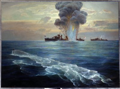 Russisk borgerkrig: Britisk destroyer Victoria torpedert av den bolsjevikiske ubåten Pantera utenfor øya Seskar (Finskebukta), 1. september 1919 (den britiske destroyeren Vittoria torpedert av den bolsjevikiske ubåten Pantera utenfor I av Nikolai Evlampievich Bublikov