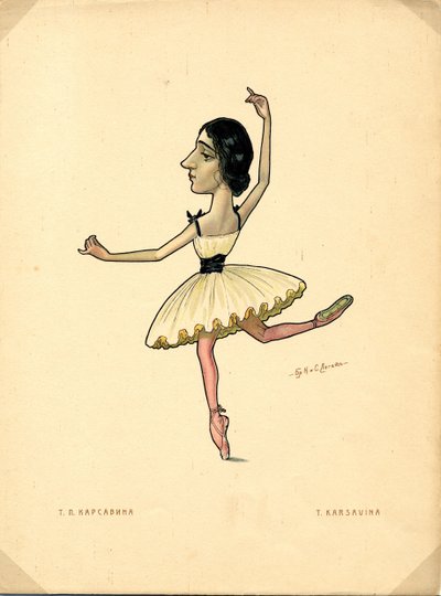 Ballettdanser Tamara Karsavina Fra: Russisk ballett i karikaturer, 1902-1905 av Nikolai Gustavovich Legat