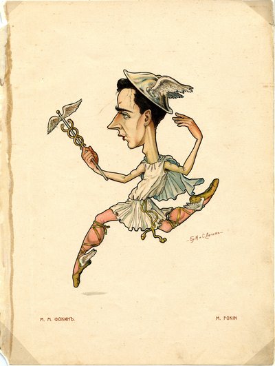 Ballettdanser og koreograf Michel Fokine Fra: Russisk ballett i karikaturer, 1902-1905 av Nikolai Gustavovich Legat