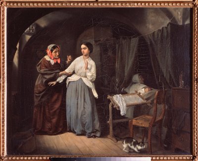 The Seduction, Procuress - Maleri av Nikolai Gustavovich Schilder (1828-1898), olje på lerret av Nikolai Gustavovich Schilder