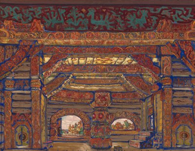 Tsar Berendeys palass. Scenedesign for teaterstykket Snow Maiden av A. Ostrovsky, 1912 av Nikolai Konstantinowitsch Roerich