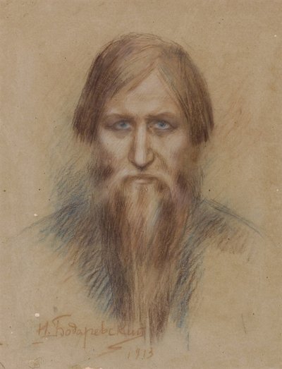 Portrett av den russiske mystikeren Grigory Rasputin 1869-1916, 1913 av Nikolai Kornilovich Bodarevsky