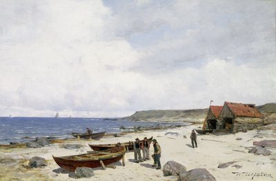 Fishermen on the Beach (olje på lerret) av Nikolai Martin Ulfsten