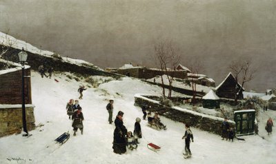 Winter scene in Nordnes, Bergen av Nikolai Martin Ulfsten