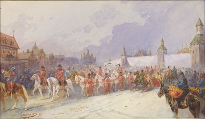 Innreise av den fangede familien til Kuchum Khan i Moskva. 1599, 1891. av Nikolai Nikolayevich Karasin