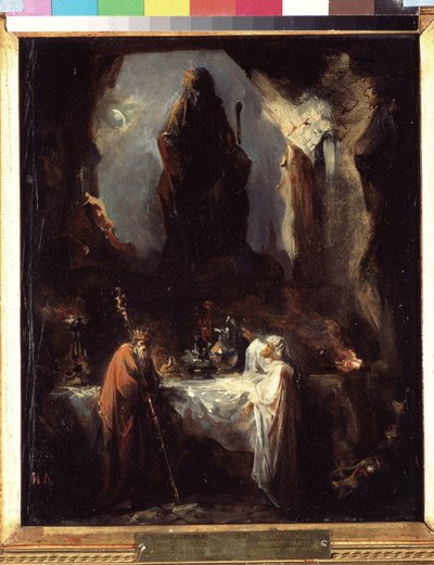 Profeten Daniel fortalte Nebukadnesar sin tolkning av Gud. (Profeten Daniel forteller til Nebukadnesar Guds tolkning). Og nekter å spise maten som ble ofret til avguden og å tilbe den gyldne statuen av kongen av Babylon, nektet han av Nikolai Petrovich Lomtev
