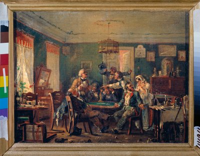 Kortspill - Kortspill - Maleri av Nikolai Petrovich Petrov (1834-1876), olje på lerret, rundt 1850 - 1800-tallets russisk kunst - Statens russiske museum, St. Petersburg av Nikolai Petrovich Petrov