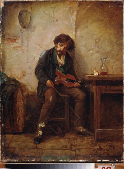 En musiker. Maleri av Nikolai Petrovich Petrov (1834-1876), olje på lerret av Nikolai Petrovich Petrov