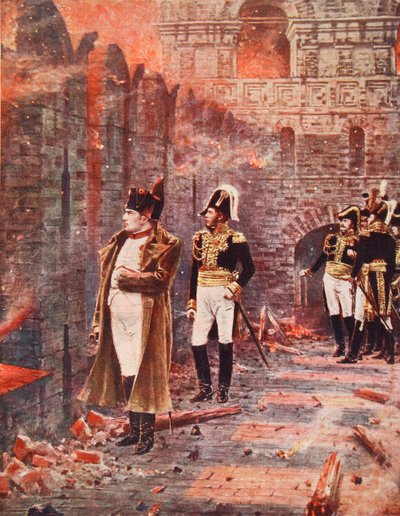 Napoleon ser på brannen i Moskva, illustrasjon fra 