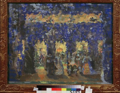 Paviljong i slottshagen. Verk av Nikolai Nikolaievitch Sapunov (Sapunov) (1880-1912), tempera på papp av Nikolaj Nikolaevic Sapunov