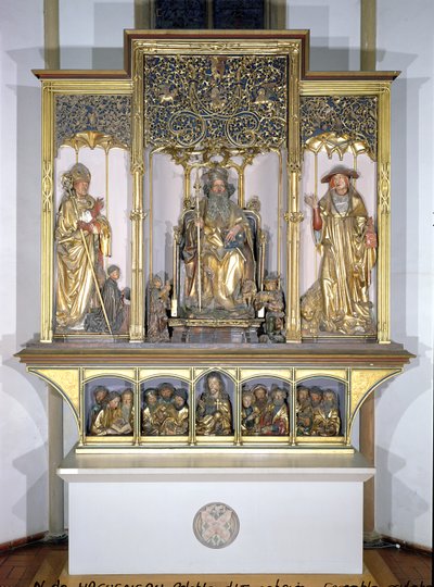 Gruppe av treskulpturer, fra Isenheim-altertavlen, ca. 1490 (forgylt tre) av Nikolaus Hagenauer