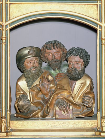 Treutskjæringer av St. Jakob den større, St. Simon og St. Thaddeus, fra predellaen til Isenheim-altertavlen, ca. 1490 (malt tre) av Nikolaus Hagenauer