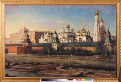 Utsikt over Kreml i Moskva. Maleri av Nikolai Ivanovich Podklyuchnikov (1813-1877), olje på lerret. Russisk kunst fra 1800-tallet. State United Museum Center i Kreml, Moskva. av Nikolay Ivanovich Podklyuchnikov